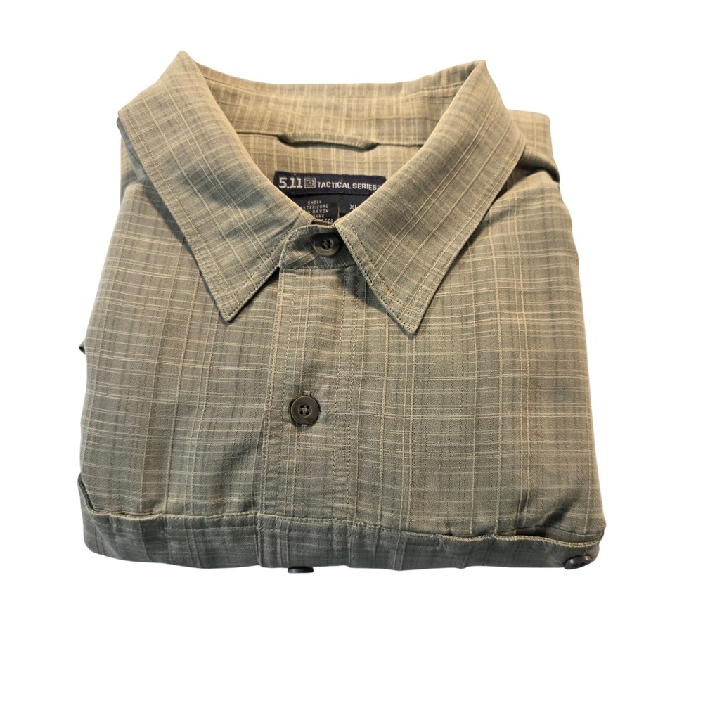 5.11 Tactical Series Mens XL Short Sleeve Button Up Shirt Tan Grid Plaid Mesh